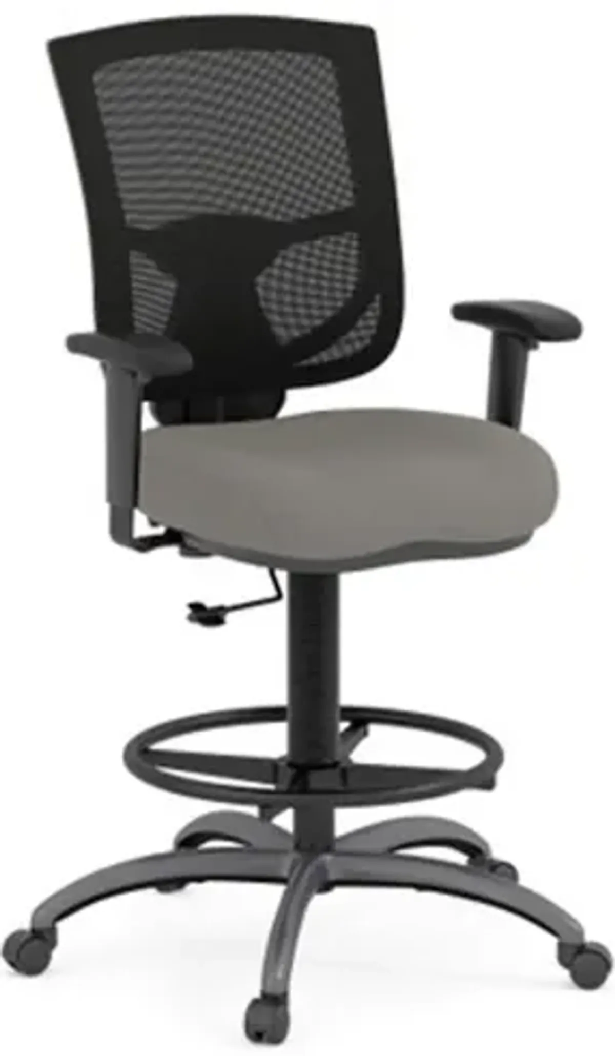 CoolMesh Pro Mesh Back Task Stool with Adjustable Arms, Upholstered Seat, Footring and Black Base