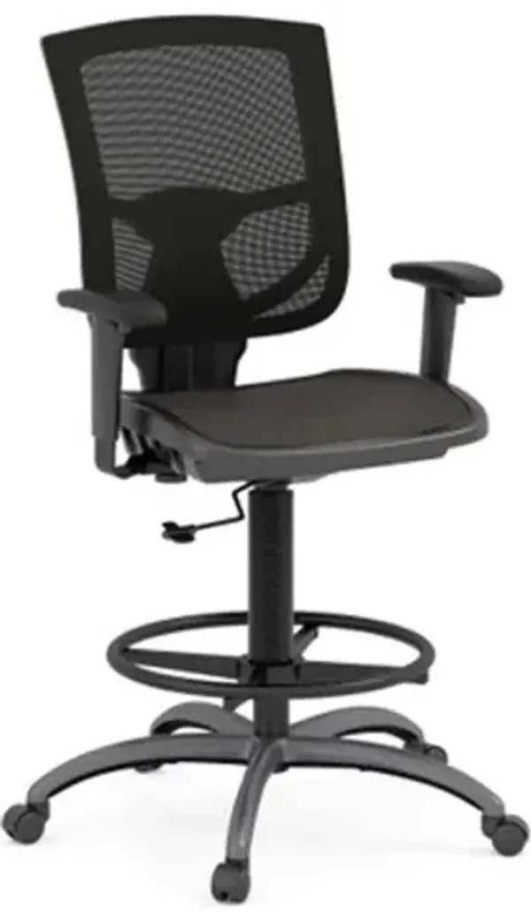 CoolMesh Pro Mesh Back Task Stool with Adjustable Arms, Upholstered Seat, Footring and Black Base