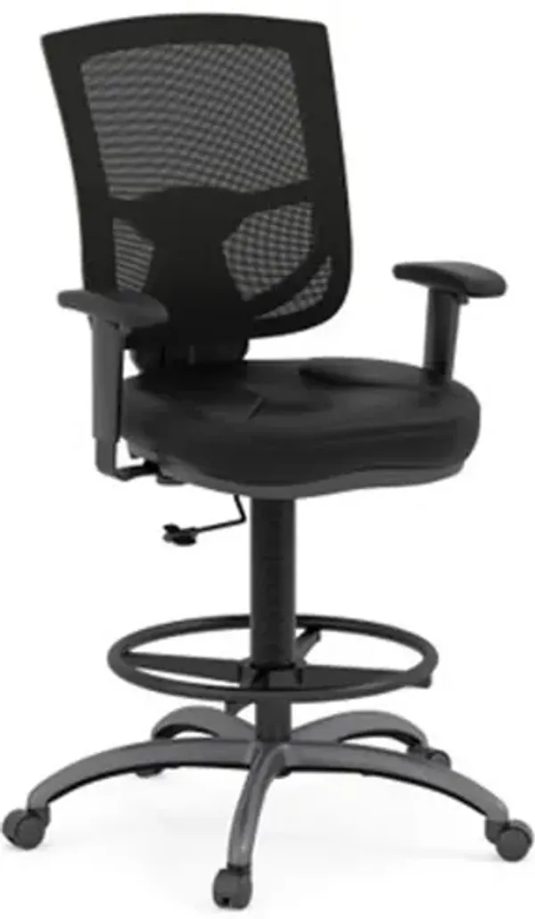 CoolMesh Pro Mesh Back Task Stool with Adjustable Arms, Upholstered Seat, Footring and Black Base