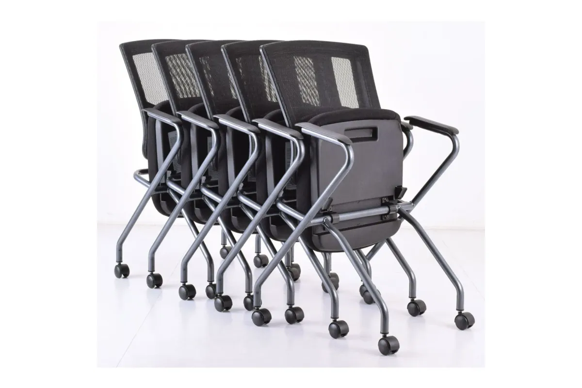 OfficeSource | CoolMesh Pro Collection | Mesh Back Nesting Chair with Upholstered Seat and Titanium Frame