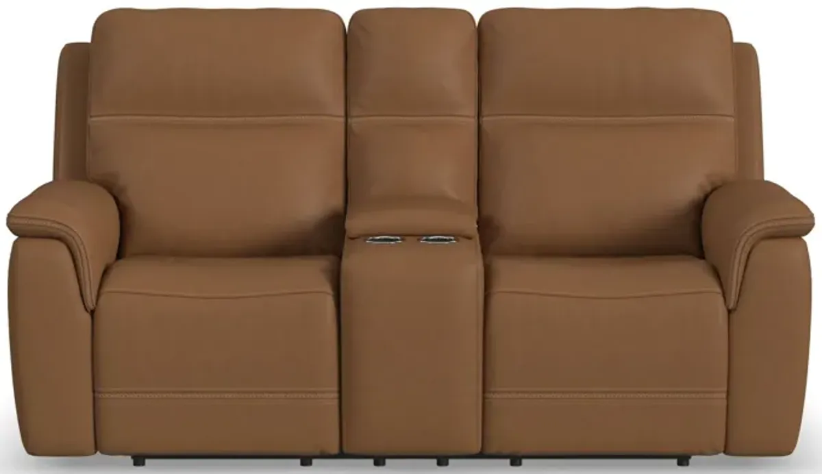 Stephen Brown Leather Triple Power Reclining Console Loveseat