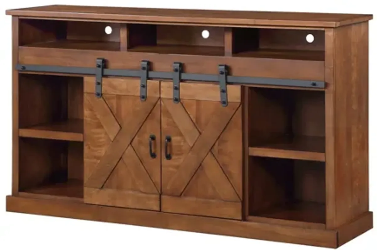 Farmhouse 66 inch Electric Fireplace TV Stand - Aged Whiskey