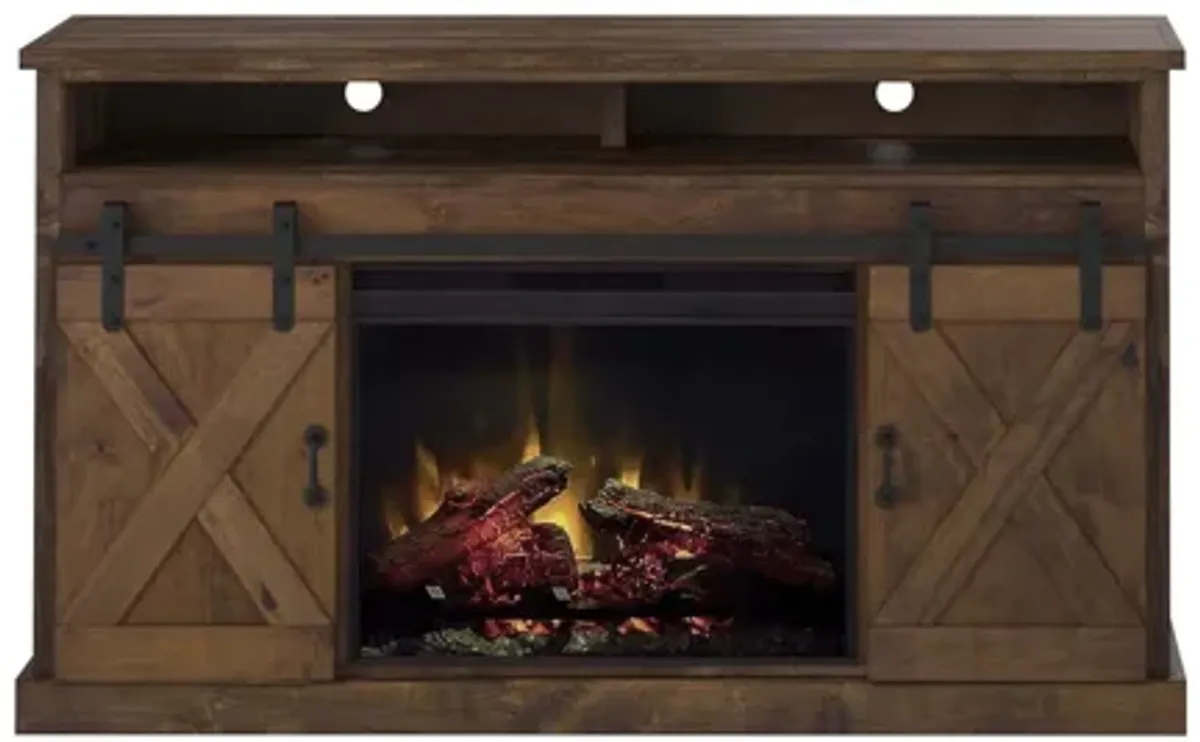 Farmhouse 66 inch Electric Fireplace TV Stand - Aged Whiskey