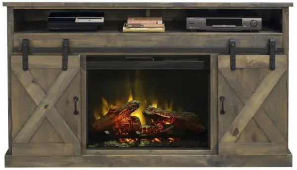 Farmhouse 66 inch Electric Fireplace TV Stand - Barnwood