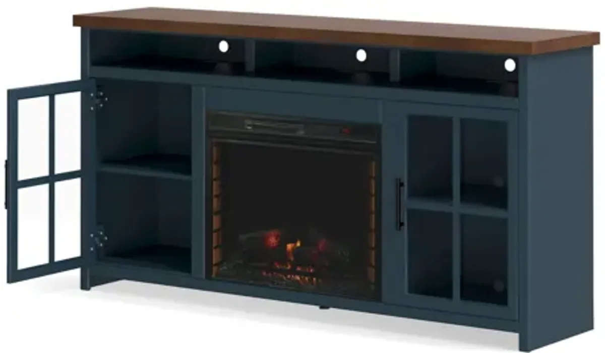 Nantucket 74 inch Fireplace TV Stand Console - Blue Denim and Whiskey