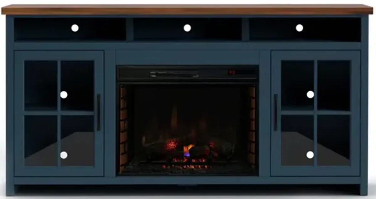Nantucket 74 inch Fireplace TV Stand Console - Blue Denim and Whiskey
