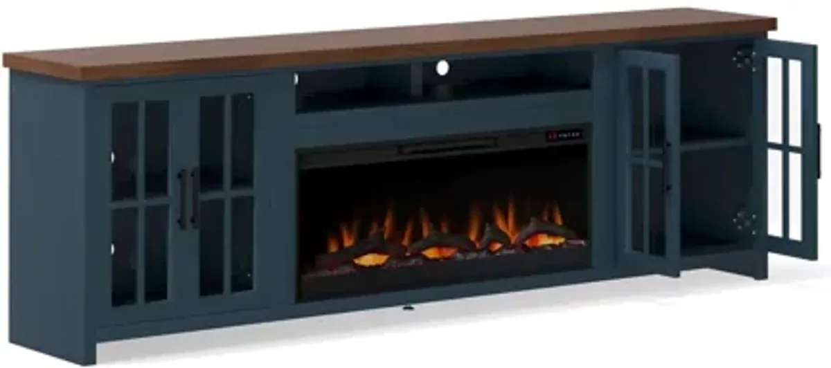 Nantucket 97 inch Fireplace TV Stand Console - Blue Denim and Whiskey