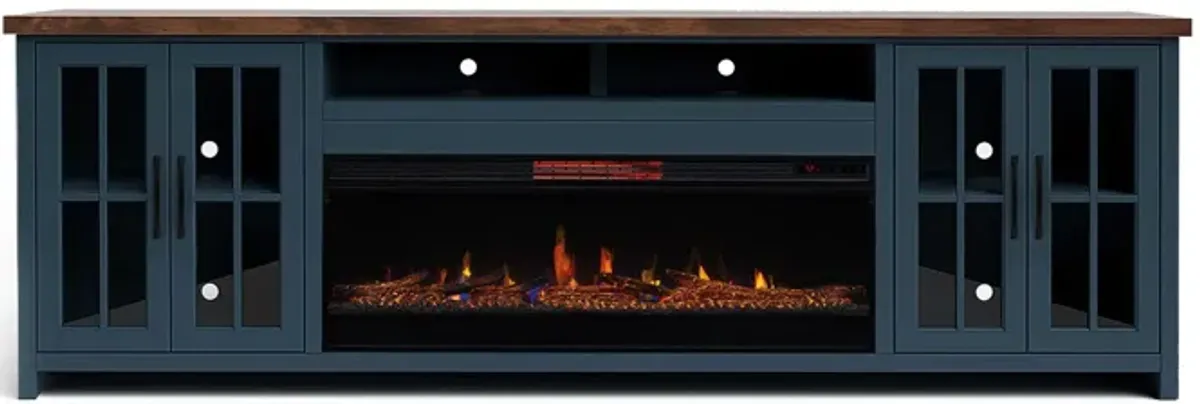 Nantucket 97 inch Fireplace TV Stand Console - Blue Denim and Whiskey