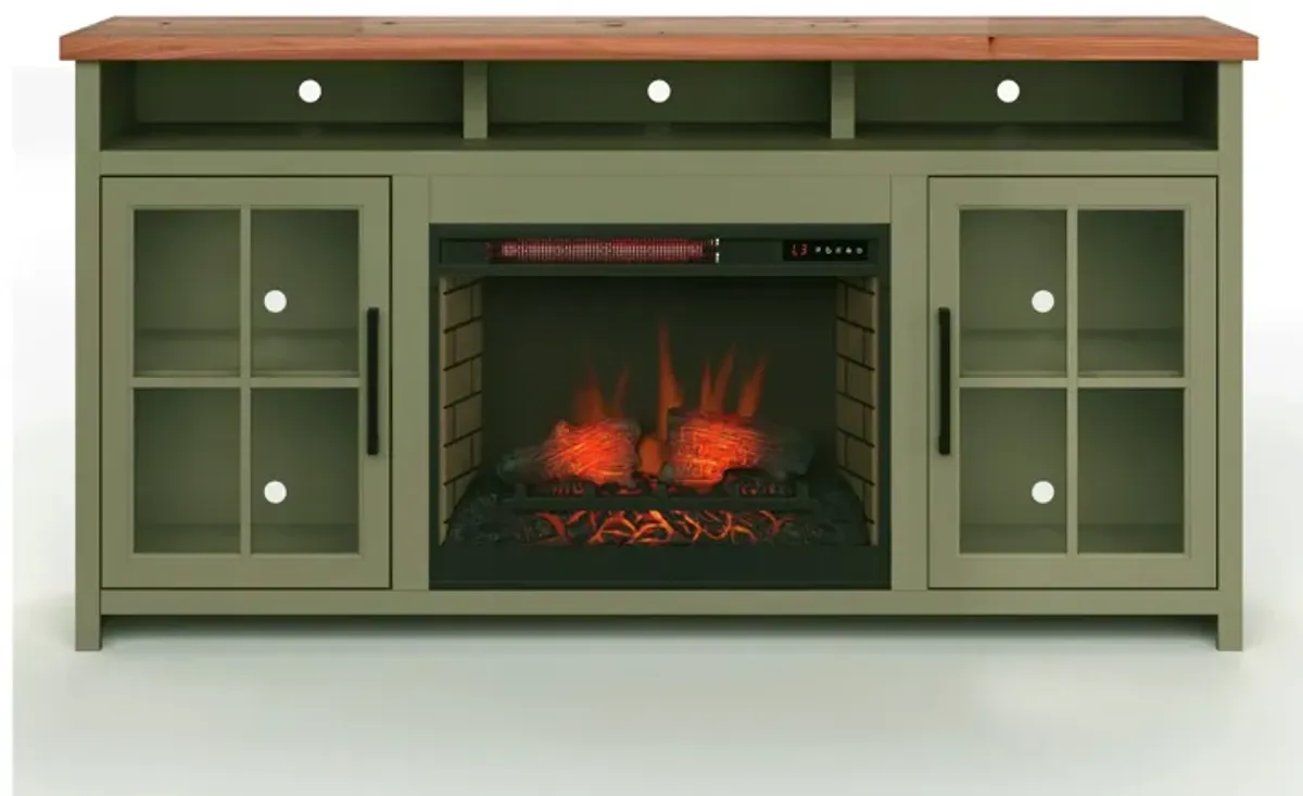 Vineyard 74 inch Fireplace TV Stand Console - Sage Green and Fruitwood