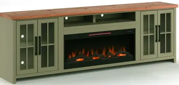 Vineyard 97" Fireplace TV Stand Console - Sage Green and Fruitwood