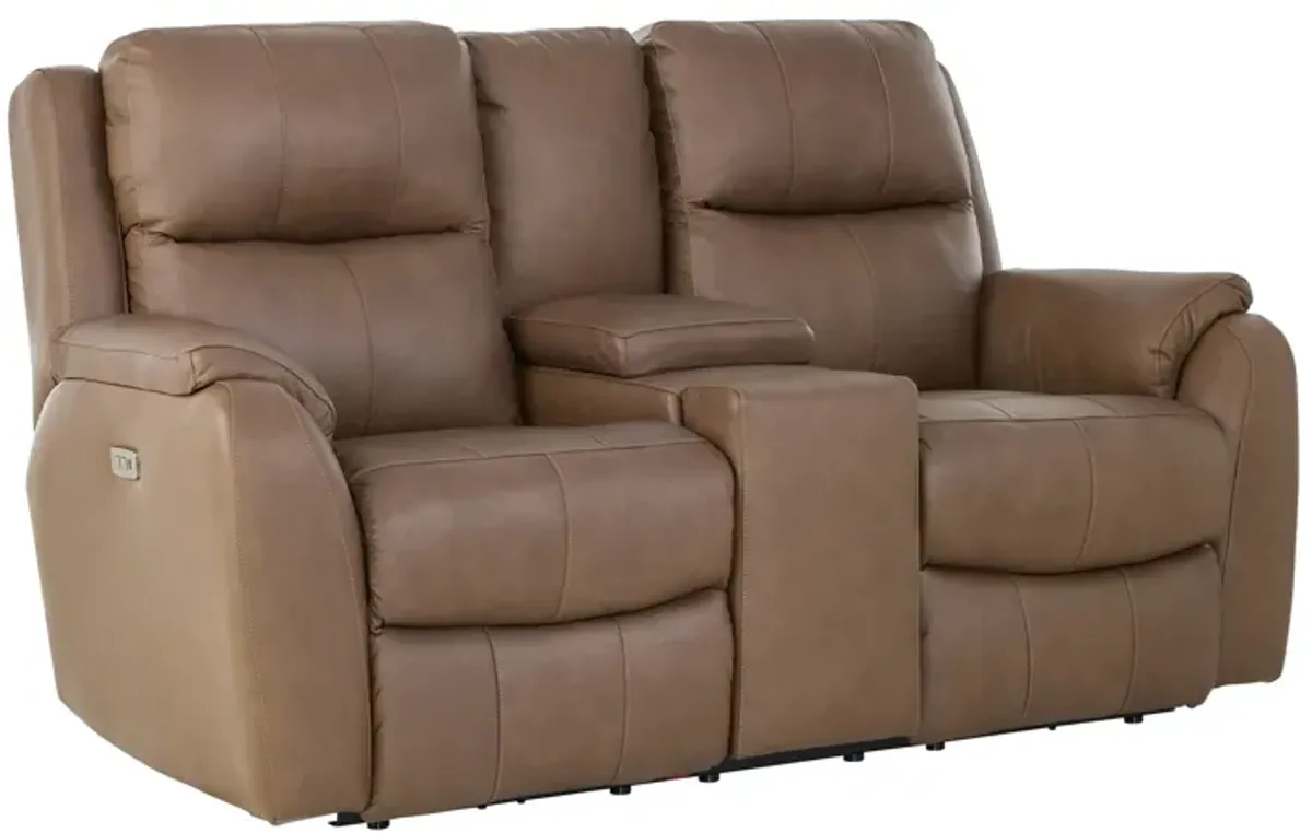 Cass Leather Dual Power Reclining Console Loveseat