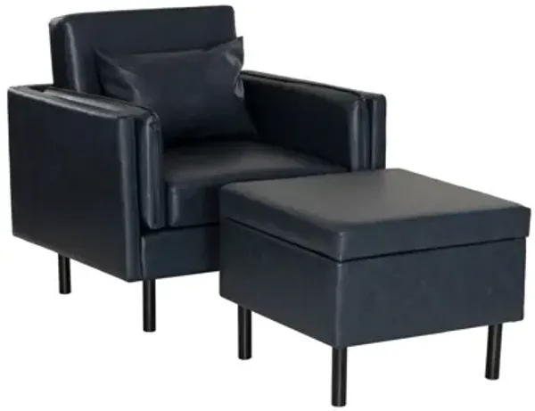 Welby Navy Faux Leather Chair and Ottoman