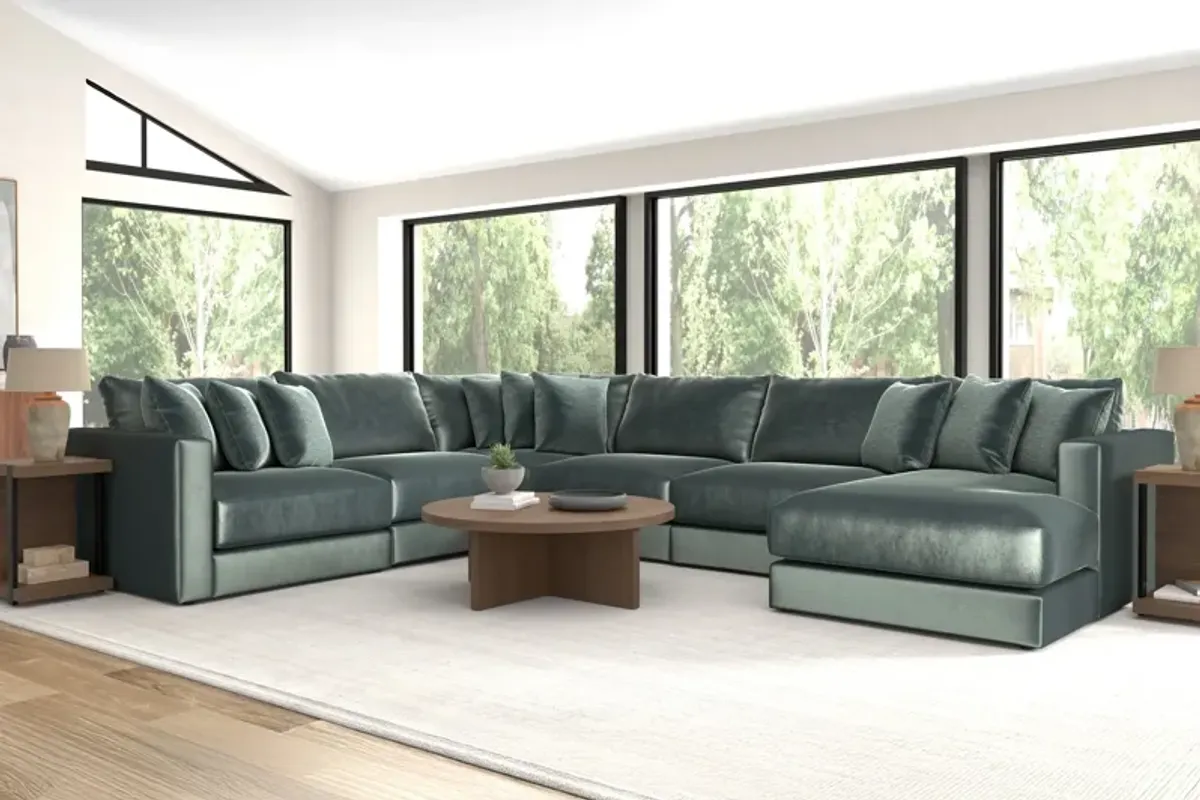 Brynn Pine 6-Piece Sectional with Right Arm Facing Chaise