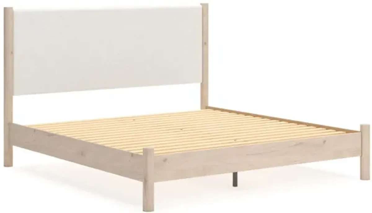 Cadmori King Upholstered Panel Bed - Natural