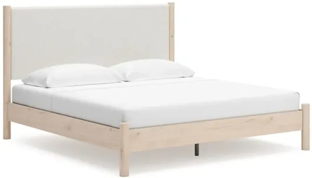 Cadmori King Upholstered Panel Bed - Natural