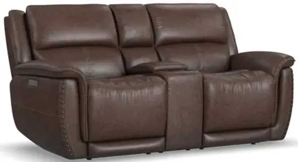 Beau Sable Fabric Power Reclining Loveseat with Console