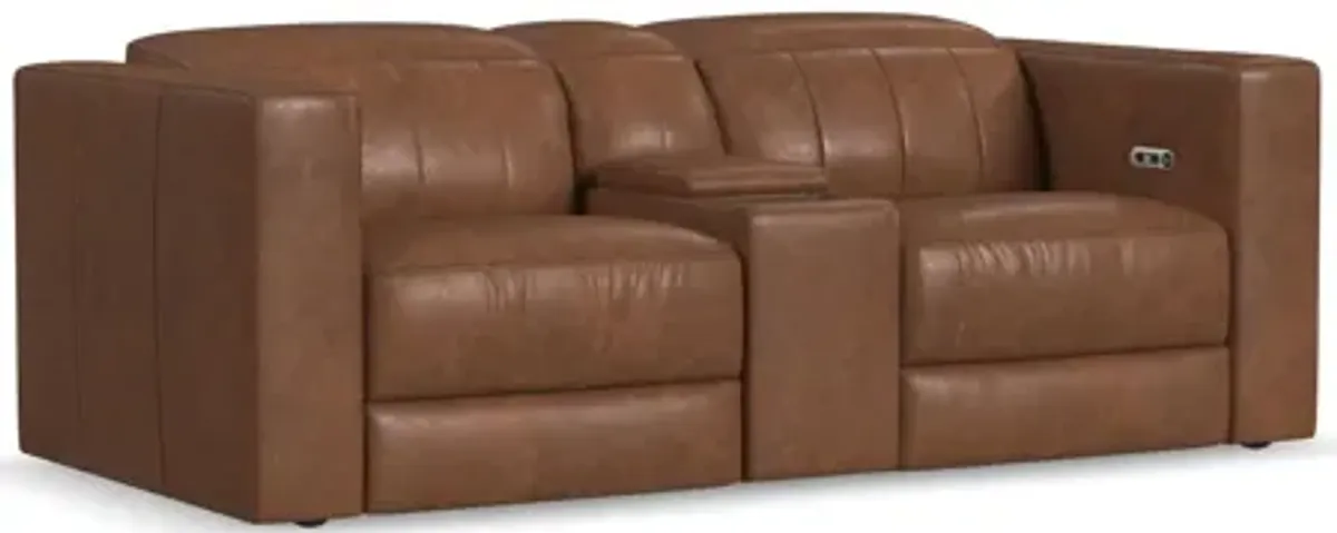 Austin Chestnut Leather Power Reclining Loveseat