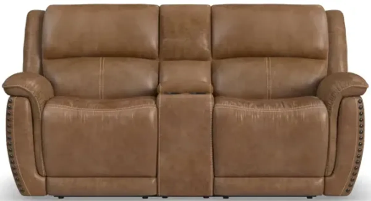 Beau Silt Fabric Power Reclining Loveseat with Console