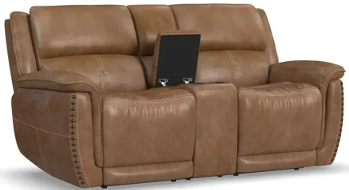 Beau Silt Fabric Power Reclining Loveseat with Console