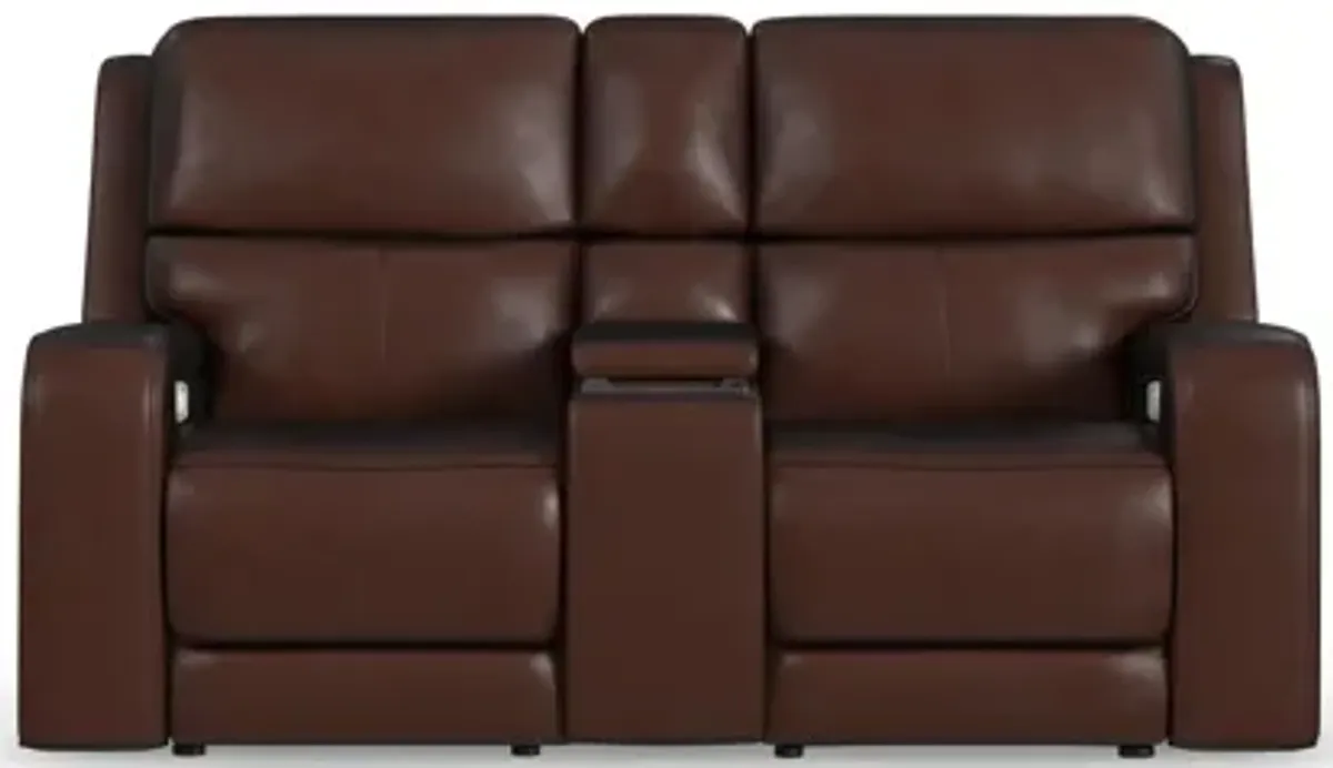 Oasis Truffle Leather Power Reclining Loveseat with Console