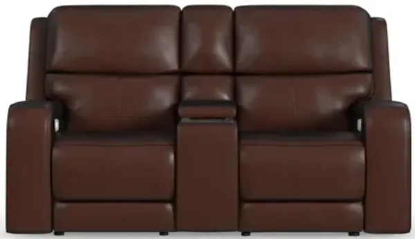 Oasis Truffle Leather Power Reclining Loveseat with Console
