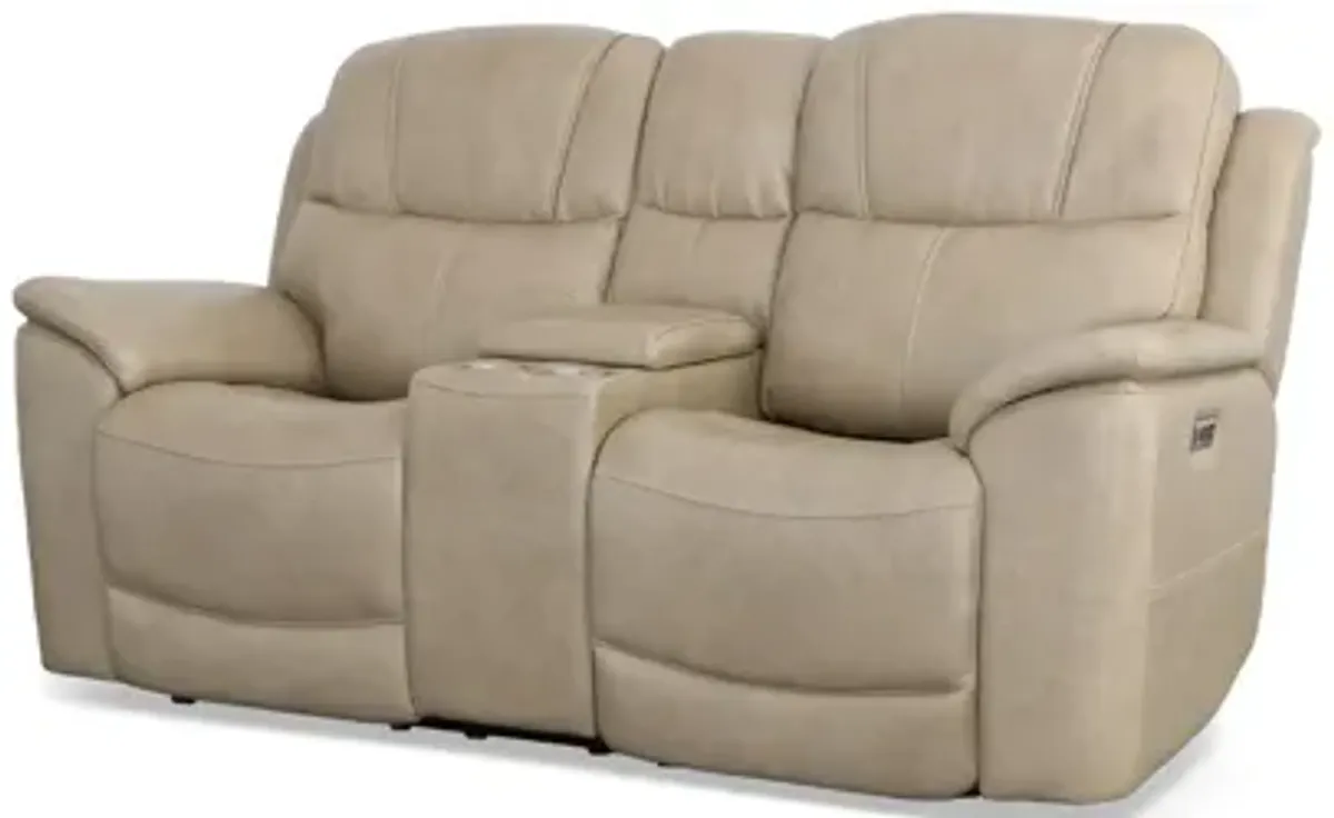 Crew Pebble Leather Power Reclining Loveseat with Console