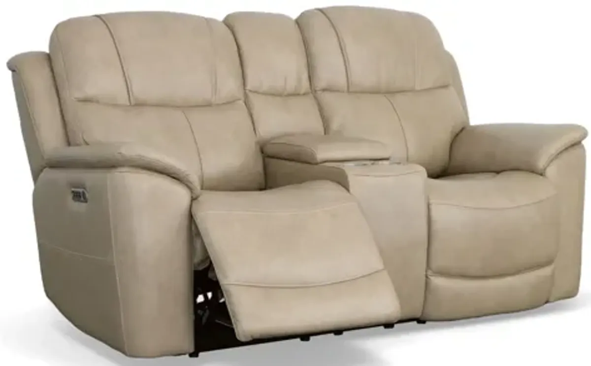 Crew Pebble Leather Power Reclining Loveseat with Console