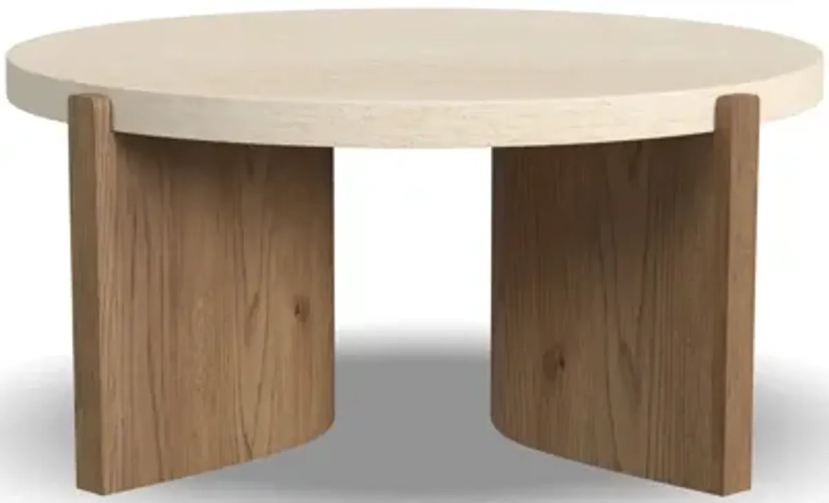 Eclipse Brown Round Coffee Table with Travertine Top