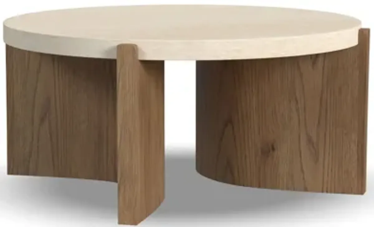 Eclipse Brown Round Coffee Table with Travertine Top