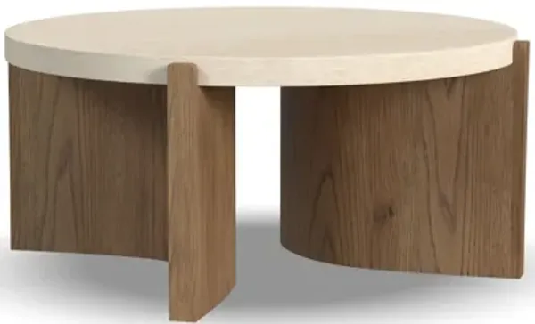 Eclipse Brown Round Coffee Table with Travertine Top