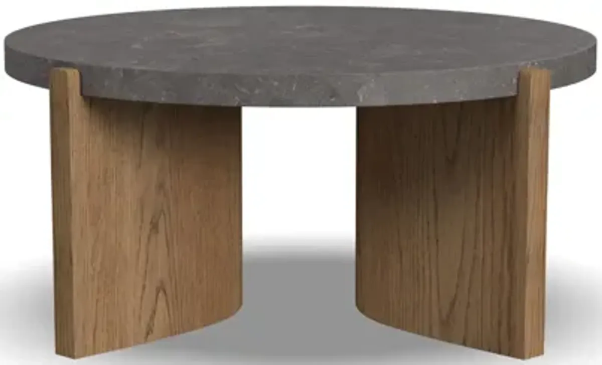 Eclipse Brown Round Coffee Table with Blue Stone Top