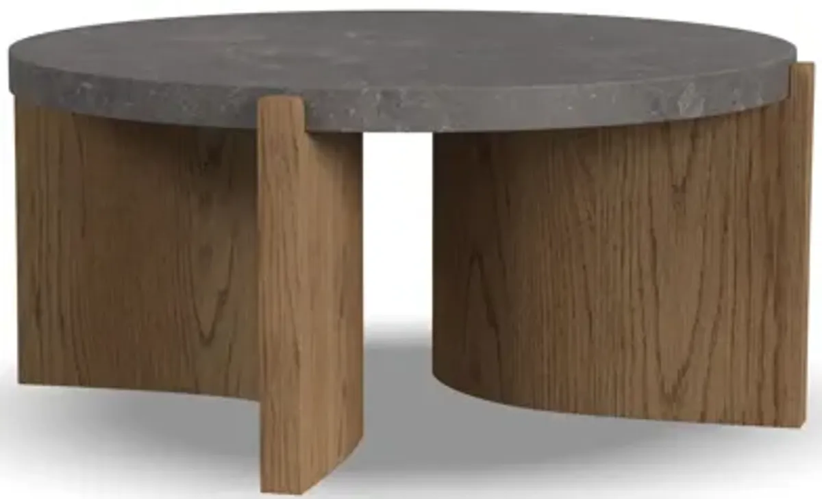 Eclipse Brown Round Coffee Table with Blue Stone Top