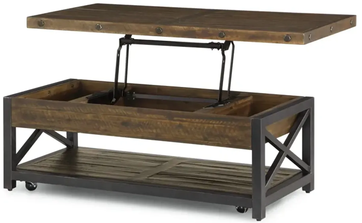 Carpenter Brown Rectangular Lift-Top Coffee Table with Casters