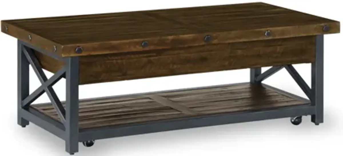 Carpenter Brown Rectangular Lift-Top Coffee Table with Casters