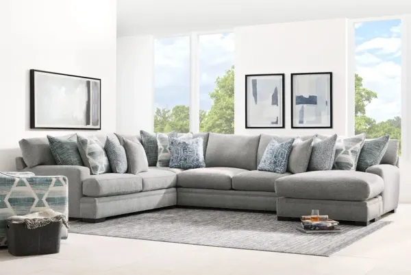 Bulova Silver 4-Piece Sectional with Right Arm Facing Chaise