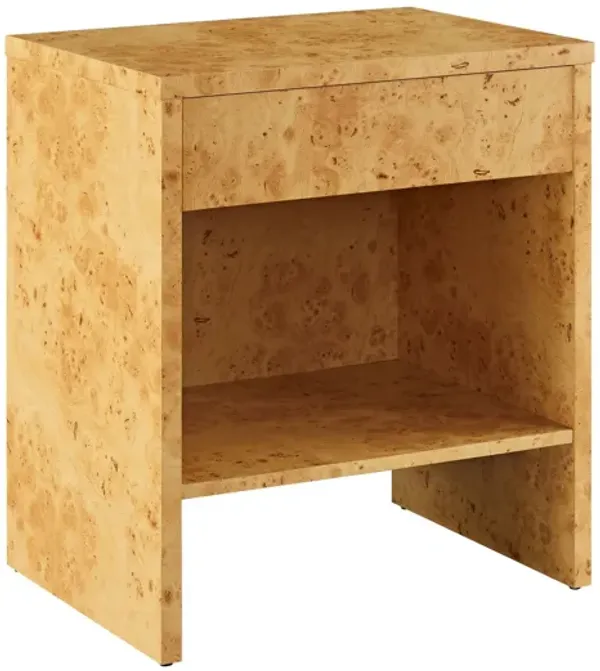Hudson 1-Drawer Burl Wood Nightstand With Shelf
