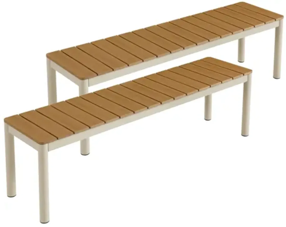 Finn Outdoor Patio Aluminum Bench with Faux Wood Top Set of 2