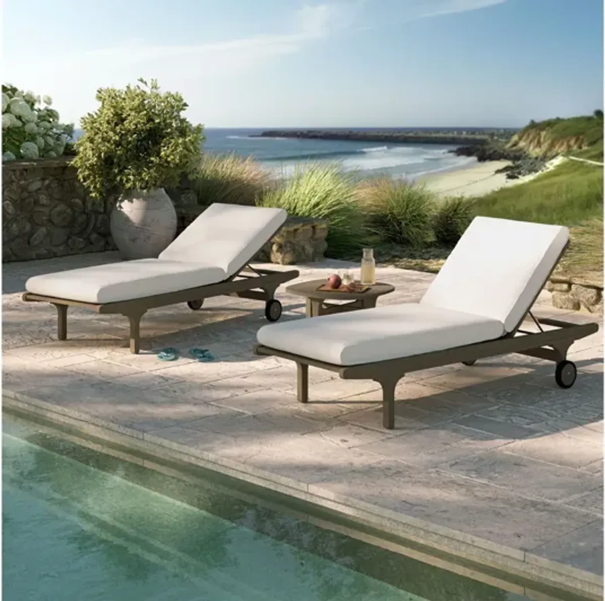 Saratoga Outdoor Patio Teak Wood 3-Piece Chaise Lounge Furniture Set by Modway