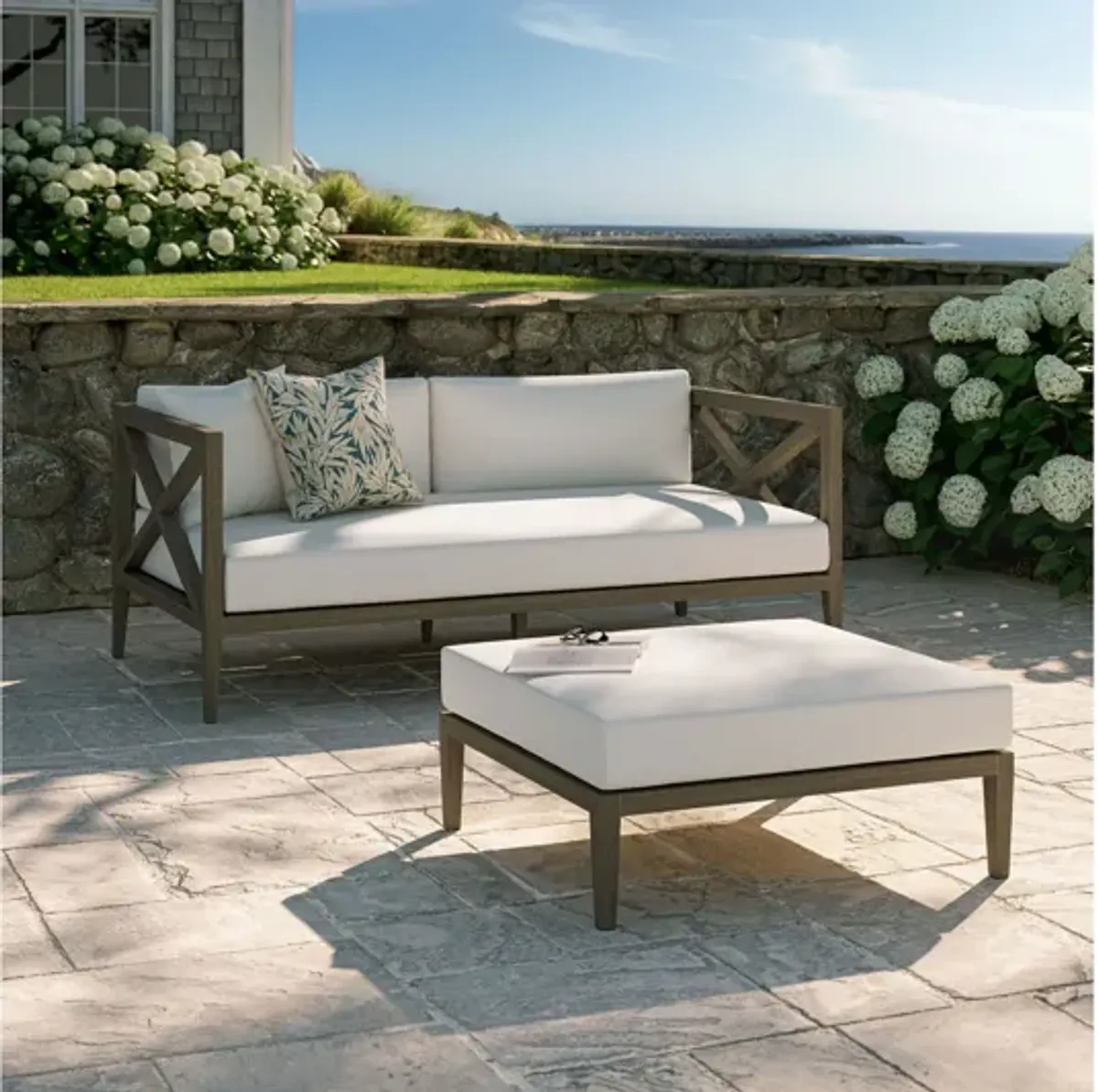 Northlake Outdoor Patio Teak Wood Loveseat and Ottoman Set by Modway