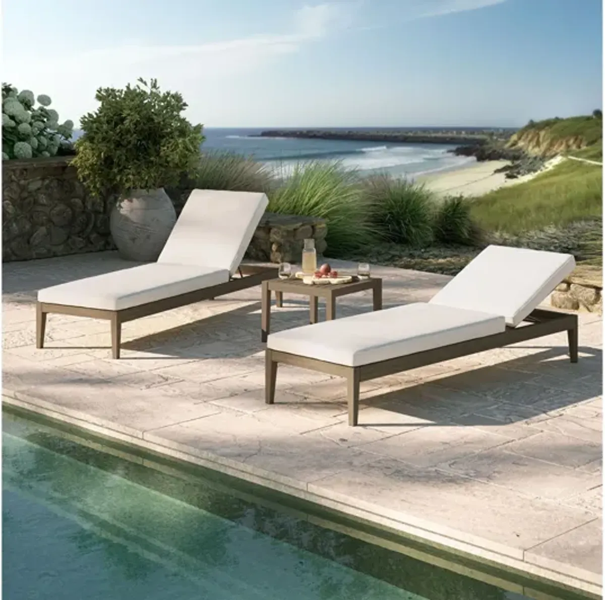 Northlake 3-Piece Outdoor Patio Teak Wood Furniture Set with Chaise Lounges and Side Table by Modway