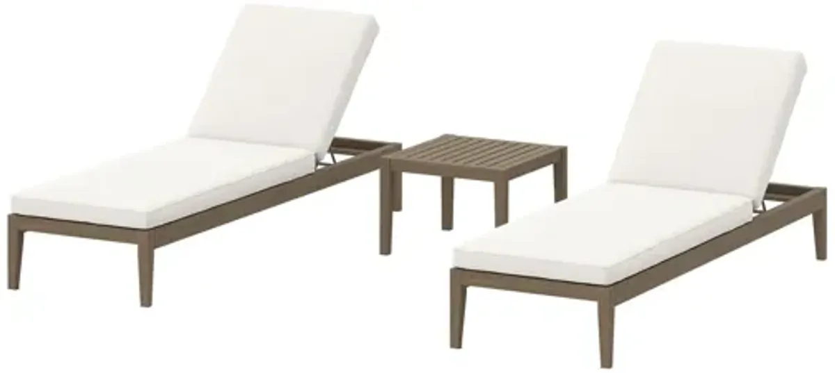 Northlake 3-Piece Outdoor Patio Teak Wood Furniture Set with Chaise Lounges and Side Table by Modway