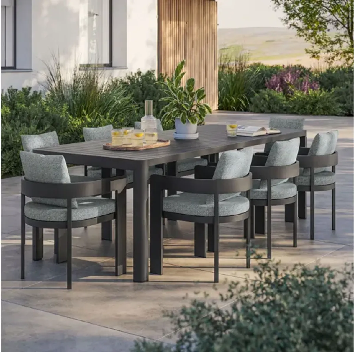 Tahoe 9-Piece Outdoor Patio Aluminum Dining Set With Extendable Table by Modway