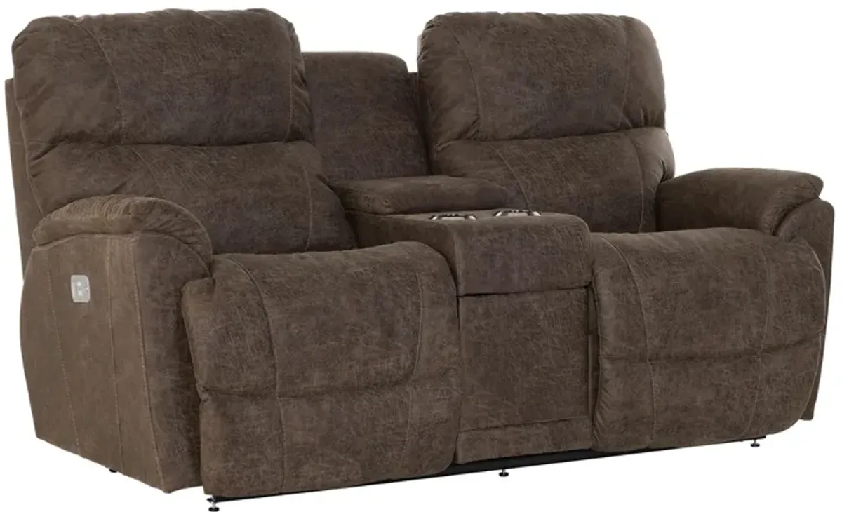 Trouper Dual Power Reclining Console Loveseat