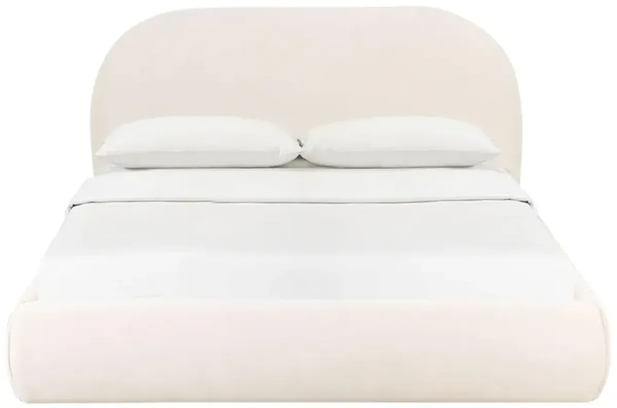 Bara Cream Textured Velvet Bed Queen