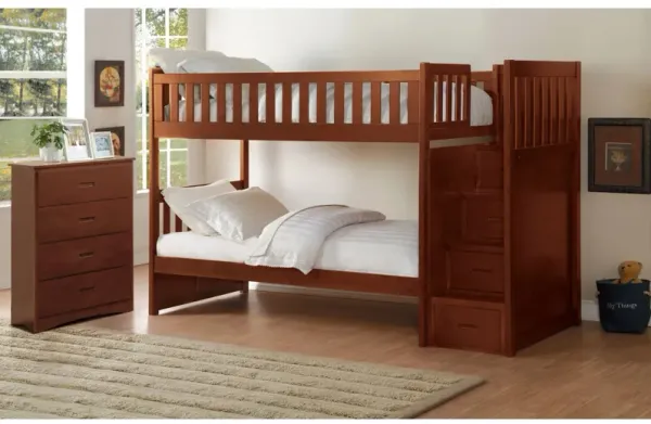 Rowe Dark Cherry Twin/Twin Step Bunk Bed and Chest