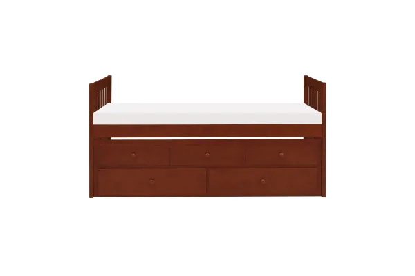 Rowe Dark Cherry Twin/Twin Captain Bed with Trundle and Storage Drawers + Chest