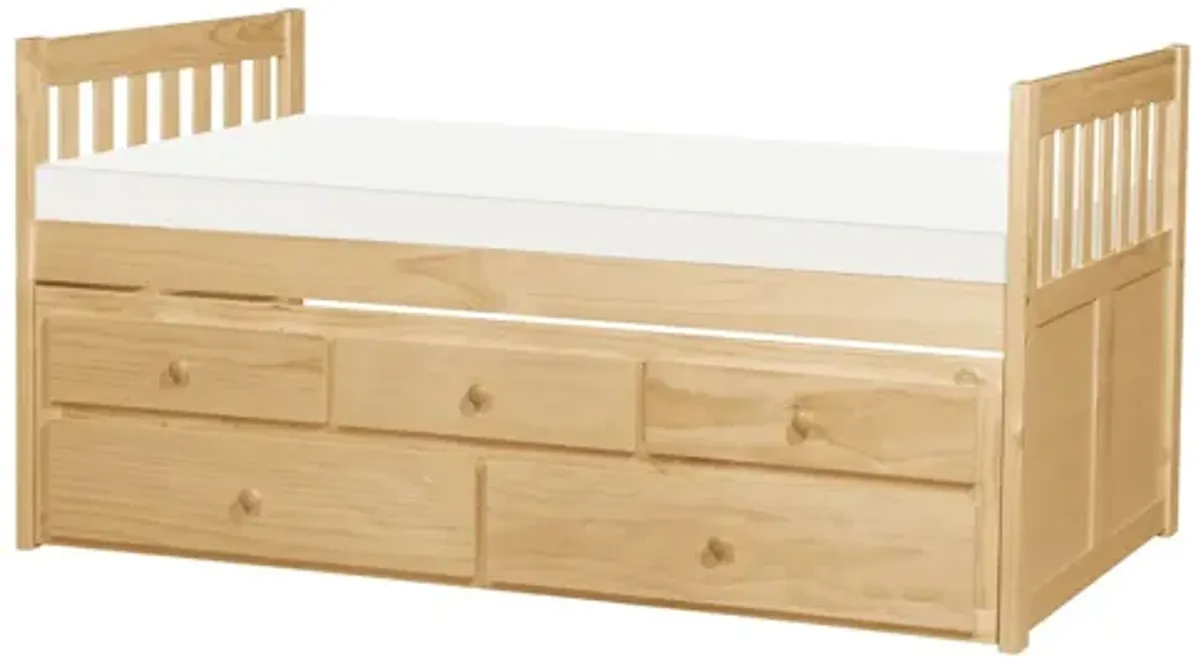 Bartly Natural Pine Twin/Twin Captain Bed with Trundle and Storage Drawers + Chest