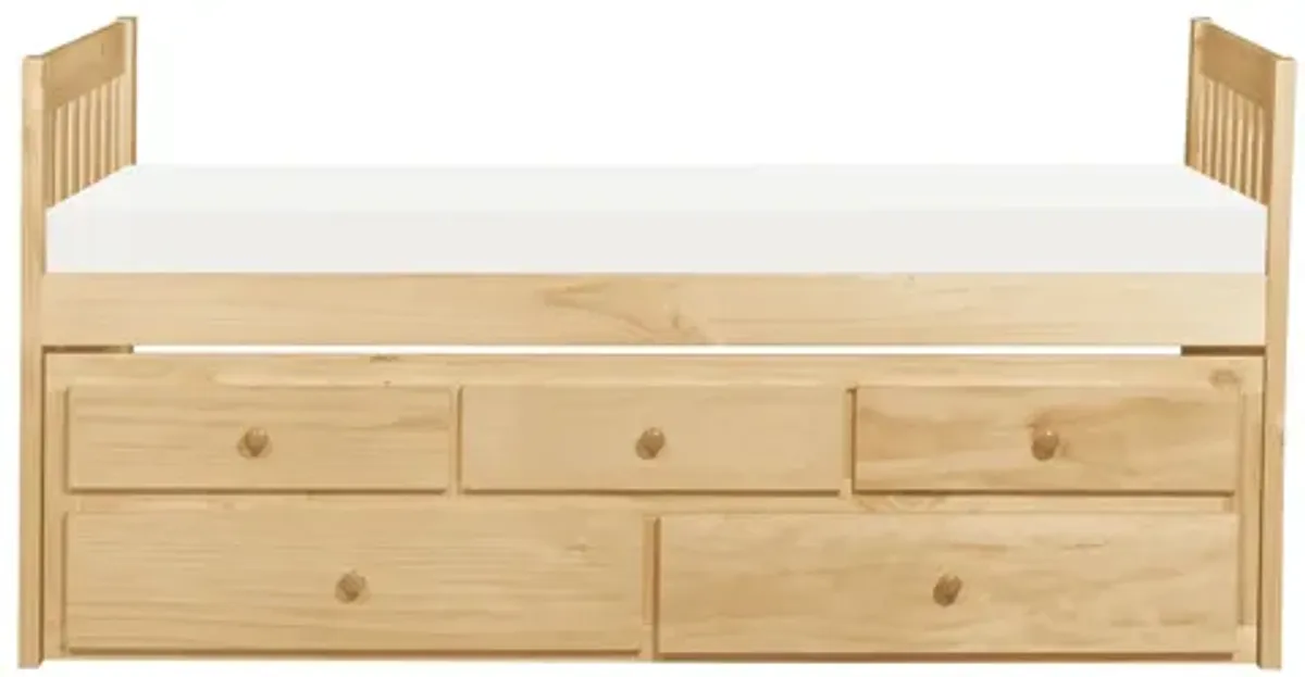 Bartly Natural Pine Twin/Twin Captain Bed with Trundle and Storage Drawers + Chest