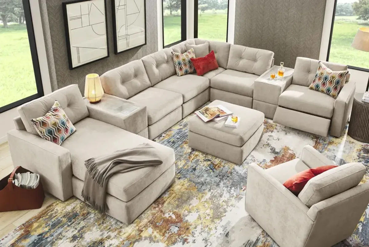 ModularOne Stone 8-Piece Power Reclining Sectional with Two E-Consoles & Left Arm Facing Chaise