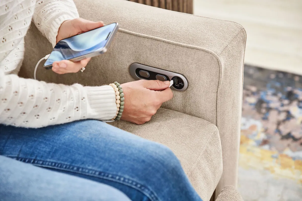 ModularOne Stone Power Reclining Loveseat with E-Console